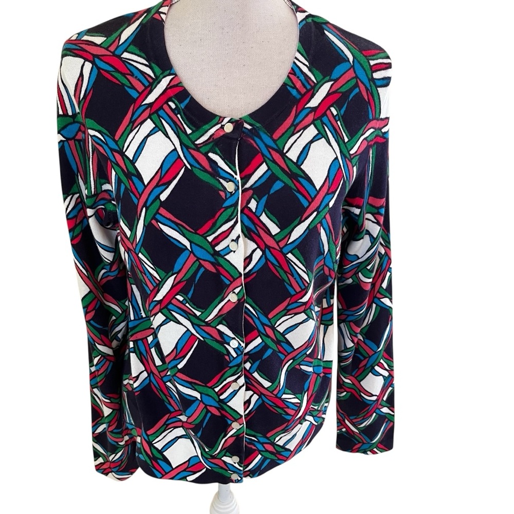 Lilly Pulitzer Navy Blue/Pink/White/Green/Light Blue Rope Print Knit Cardigan L